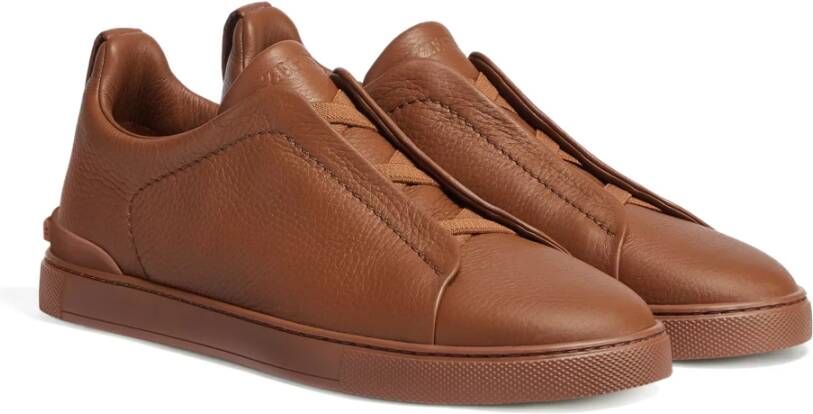 Ermenegildo Zegna Lage Top Triple Stitch Leren Sneaker Brown Heren