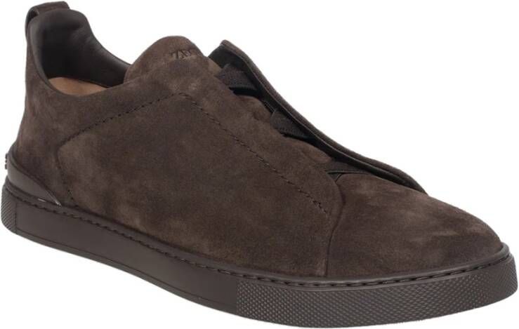 Ermenegildo Zegna Lage Top Triple Stitch Sneakers Bruin Heren