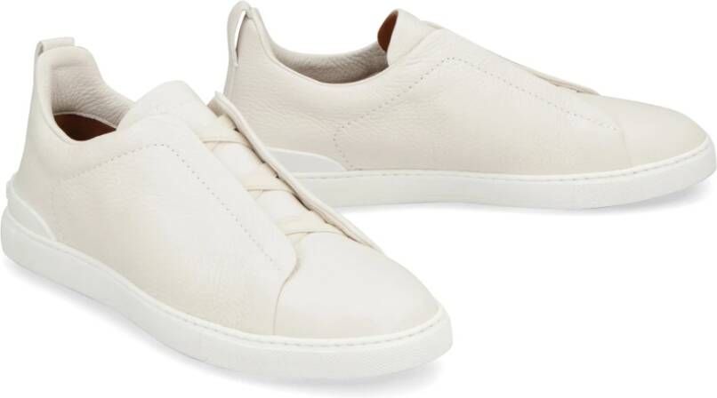 Ermenegildo Zegna Leren sneakers met driedubbele stiksels Beige Heren