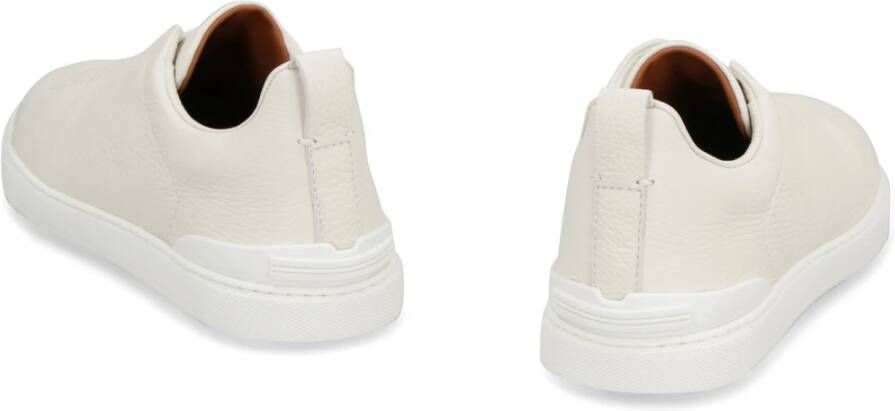 Ermenegildo Zegna Leren sneakers met driedubbele stiksels Beige Heren