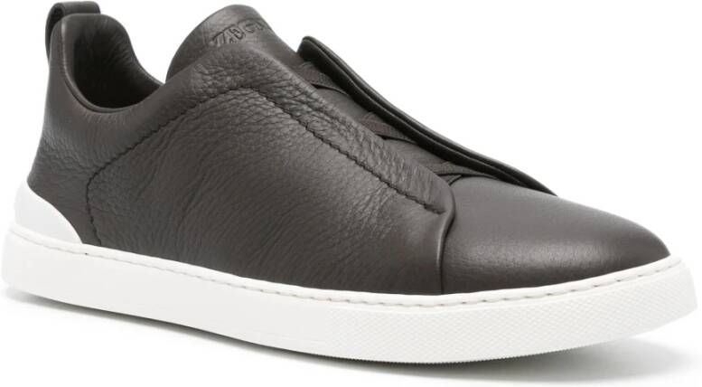 Ermenegildo Zegna Leren Sneakers Triple Stitch Design Brown Heren