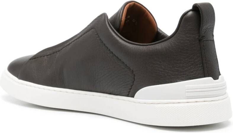 Ermenegildo Zegna Leren Sneakers Triple Stitch Design Brown Heren