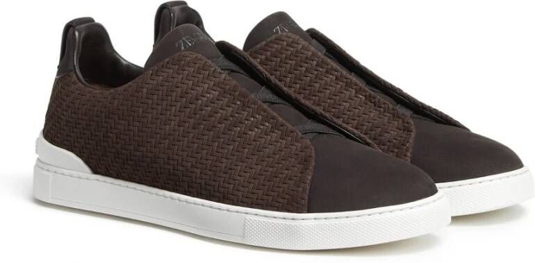 Ermenegildo Zegna Leren Sneakers Triple Stitch Design Brown Heren