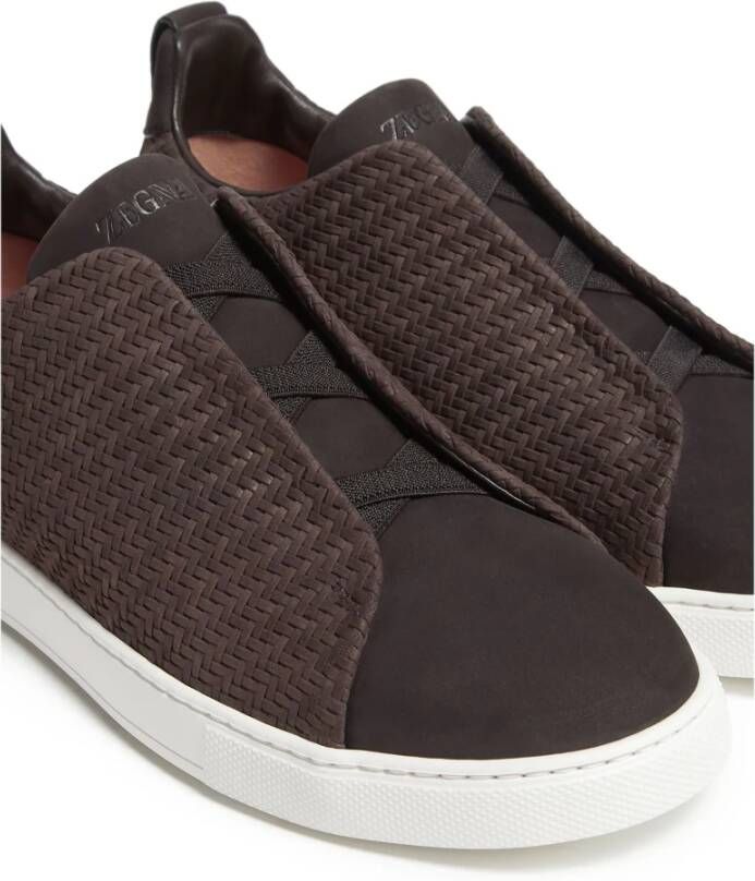 Ermenegildo Zegna Leren Sneakers Triple Stitch Design Brown Heren