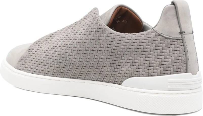 Ermenegildo Zegna Leren Sneakers Triple Stitch Design Gray Heren