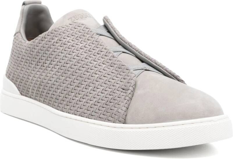 Ermenegildo Zegna Leren Sneakers Triple Stitch Design Gray Heren