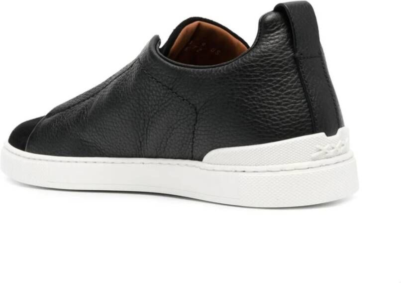 Ermenegildo Zegna Leren Sneakers Triple Stitch Designers Code Black Heren