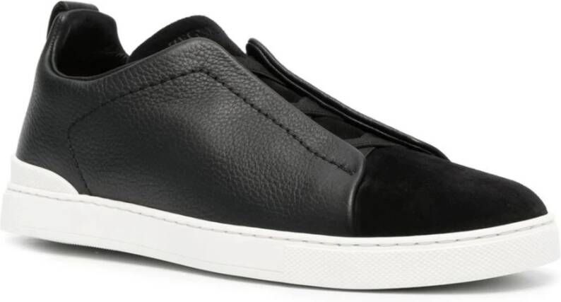 Ermenegildo Zegna Leren Sneakers Triple Stitch Designers Code Black Heren