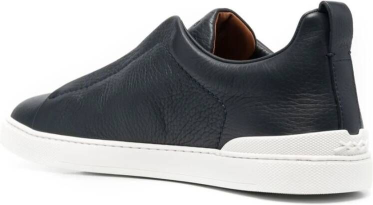 Ermenegildo Zegna Leren Triple Stitch Sneakers Blue Heren