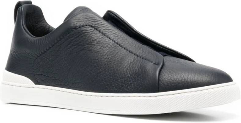 Ermenegildo Zegna Leren Triple Stitch Sneakers Blue Heren