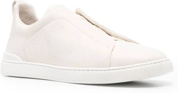 Ermenegildo Zegna Off-White Leren Sneakers Triple Stitch Beige Heren