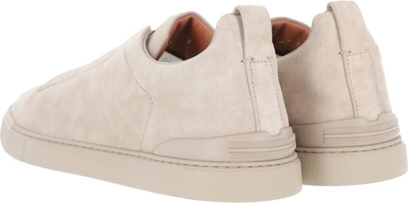 Ermenegildo Zegna Suède Lage Sneaker Elastiek Kruis Beige Heren