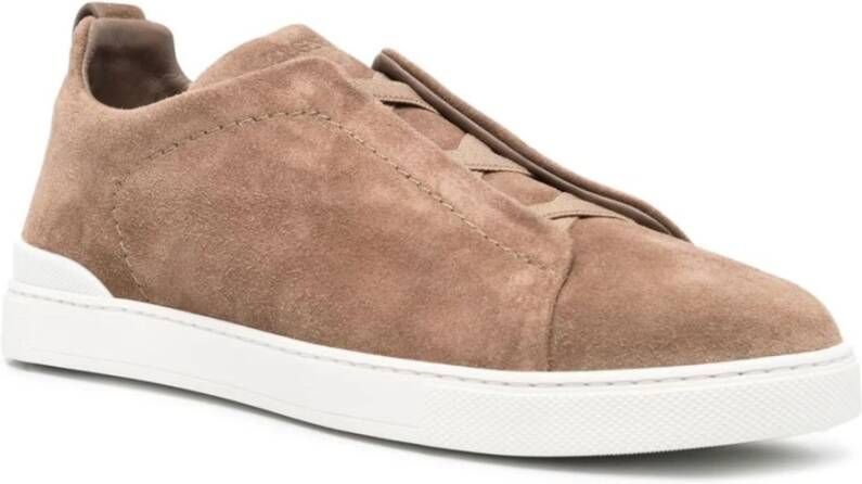 Ermenegildo Zegna Suede Sneakers met Triple Stitch Beige Heren