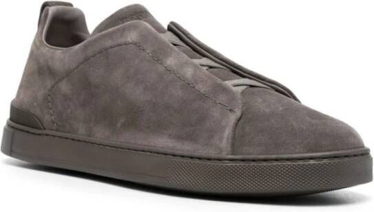 Ermenegildo Zegna Suede Triple Stitch Sneakers Gray Heren