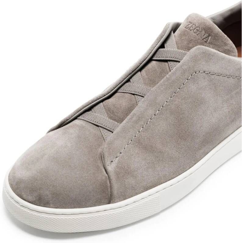 Ermenegildo Zegna Suede Triple Stitch Sneakers Gray Heren