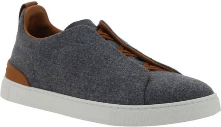 Ermenegildo Zegna Wollen Triple Stitch Slip-On Sneakers Gray Heren