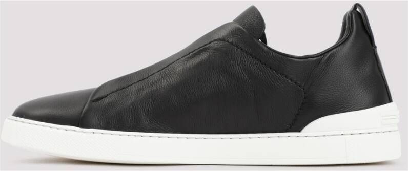 Ermenegildo Zegna Zwarte Leren Instap Sneakers Black Heren