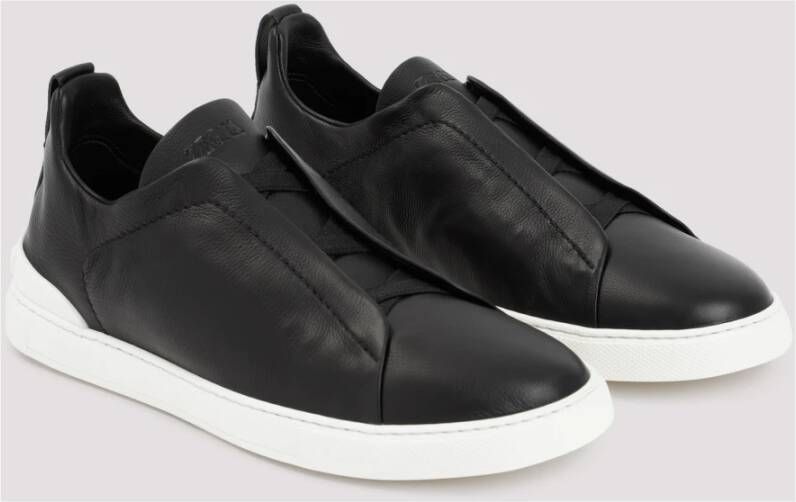 Ermenegildo Zegna Zwarte Leren Instap Sneakers Black Heren