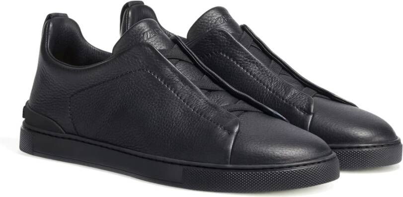 Ermenegildo Zegna Zwarte leren lage sneakers Black Heren