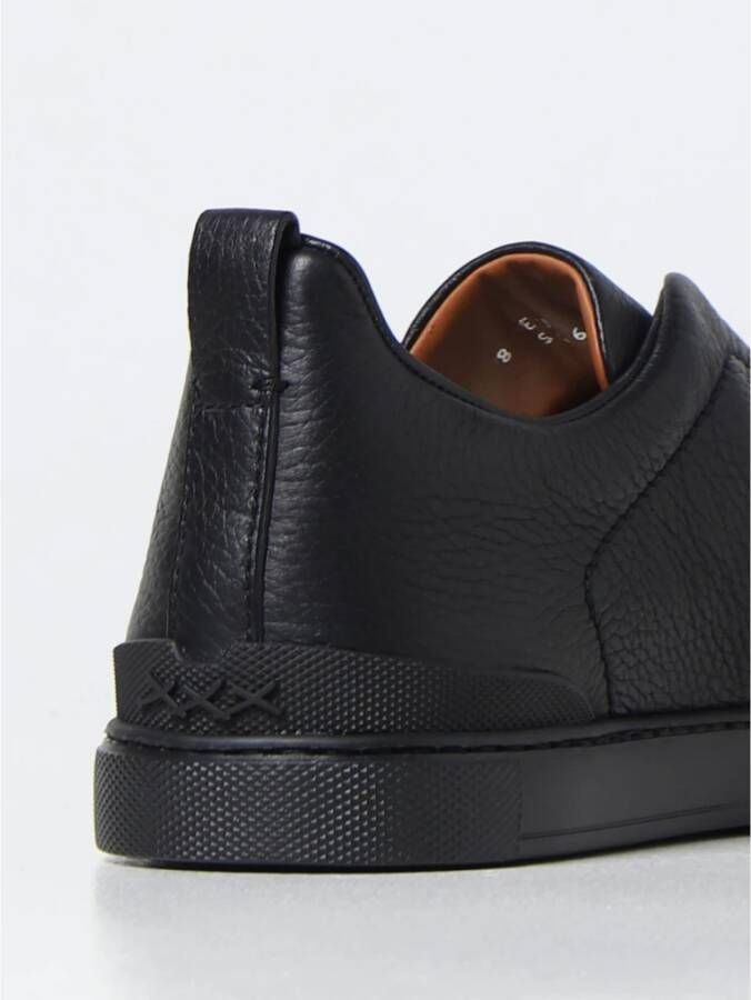 Ermenegildo Zegna Zwarte Low-Top Triple Stitch Sneakers Black Heren