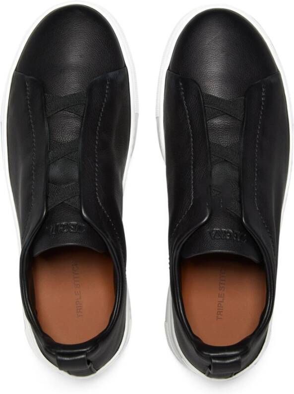 Ermenegildo Zegna Zwarte Sneaker Triple Stitch Nappa Black Heren