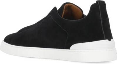 Ermenegildo Zegna Zwarte Suède Sneakers met Elastische Sluiting Black Heren