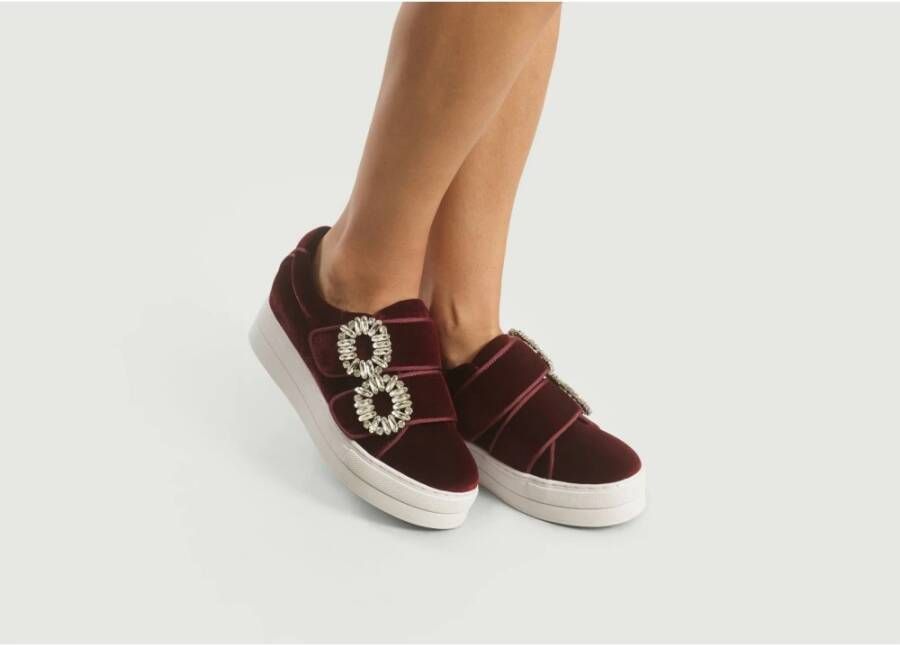 Essentiel Antwerp Bordeaux Rode Velvet Platform Sneakers Red Dames