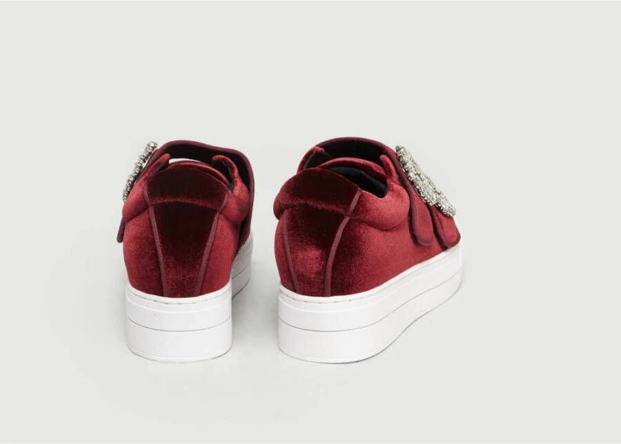 Essentiel Antwerp Bordeaux Rode Velvet Platform Sneakers Red Dames