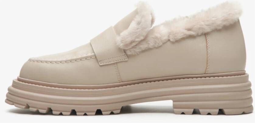 Estro Dames Beige Bontgevoerde Loafers gemaakt van Echt Leer voor Winter Er00114214 Beige Dames