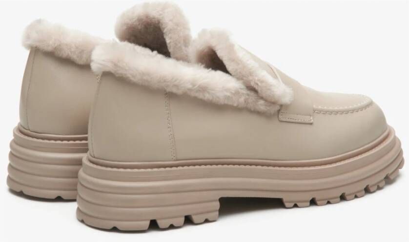 Estro Dames Beige Bontgevoerde Loafers gemaakt van Echt Leer voor Winter Er00114214 Beige Dames