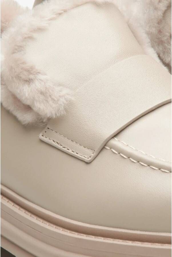 Estro Dames Beige Bontgevoerde Loafers gemaakt van Echt Leer voor Winter Er00114214 Beige Dames