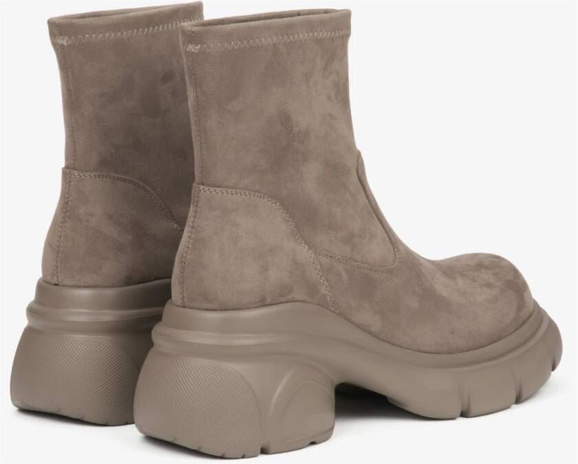 Estro Beige Chelsea-laarzen voor dames gemaakt van Echt Velours op een Platform Beige Dames