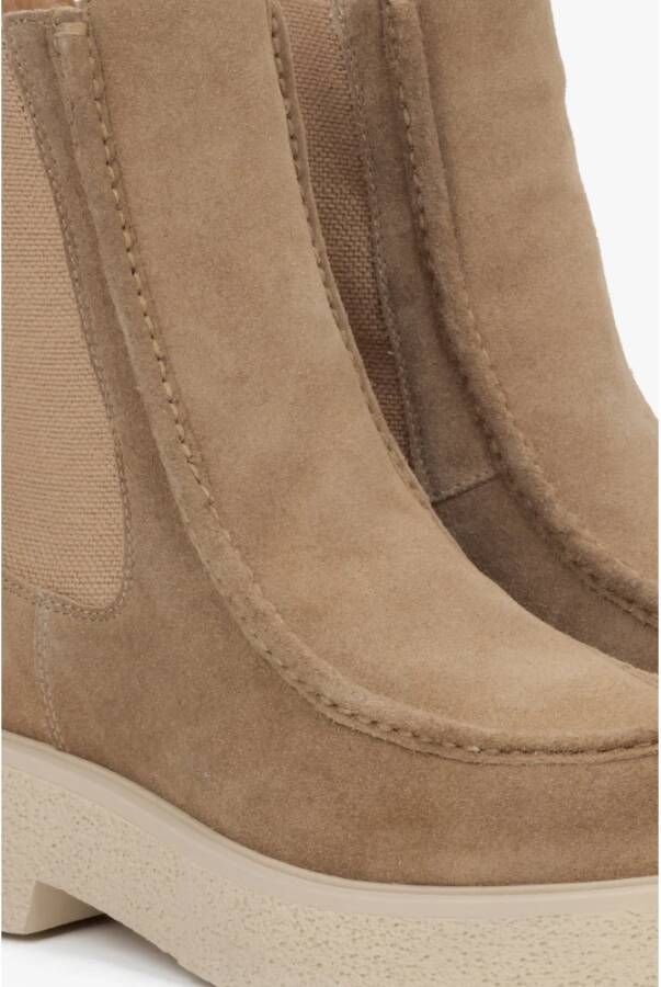 Estro Beige Chelsea-laarzen voor dames gemaakt van Italiaans echt velours Beige Dames