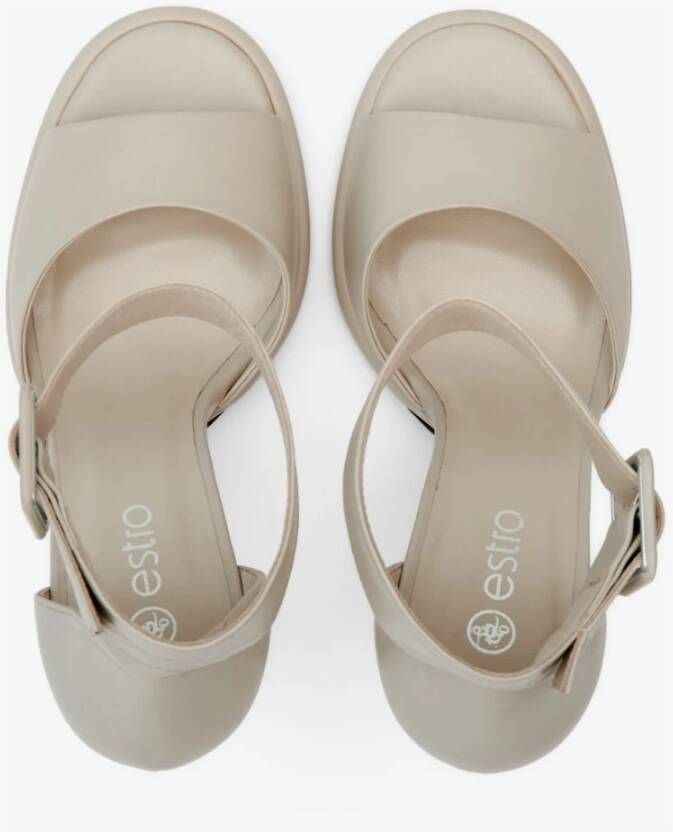 Estro Dames Beige Hakken Enkelband Leren Sandalen Er00112990 Beige Dames