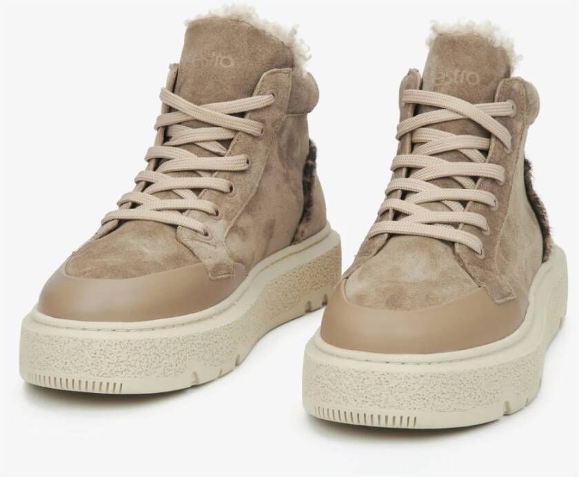 Estro Beige Hoge Winter Sneakers voor Dames gemaakt van Velours & Bont Beige Dames