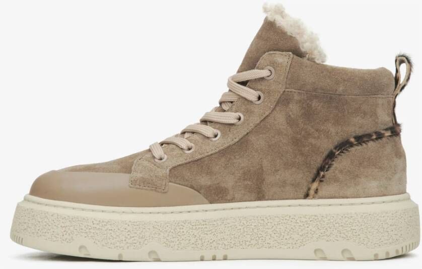 Estro Beige Hoge Winter Sneakers voor Dames gemaakt van Velours & Bont Beige Dames