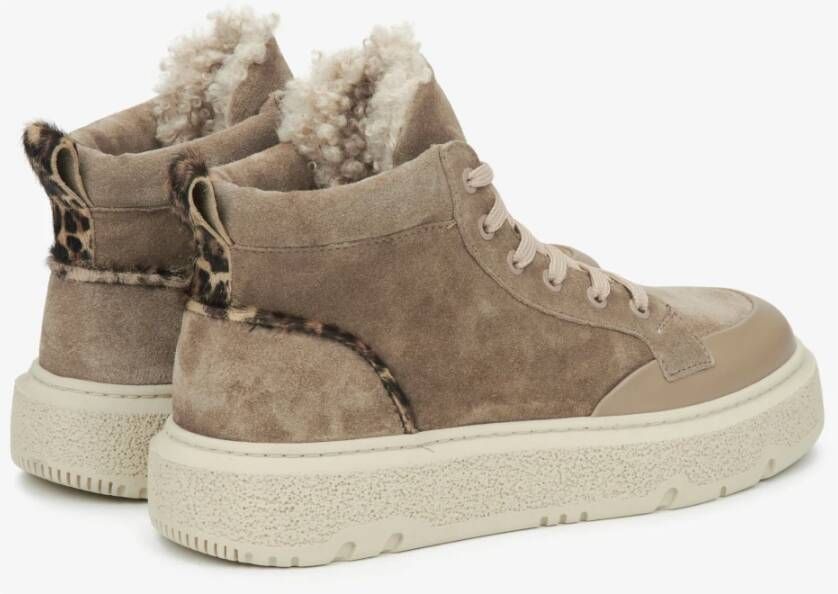 Estro Beige Hoge Winter Sneakers voor Dames gemaakt van Velours & Bont Beige Dames