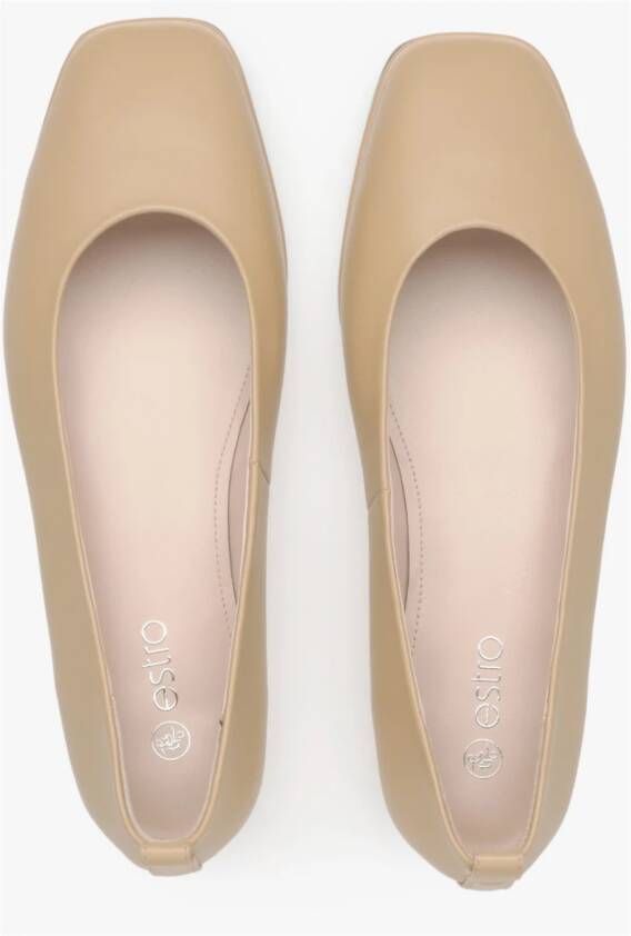 Estro Dames Beige Leren Ballet Flats Er00115273 Beige Dames