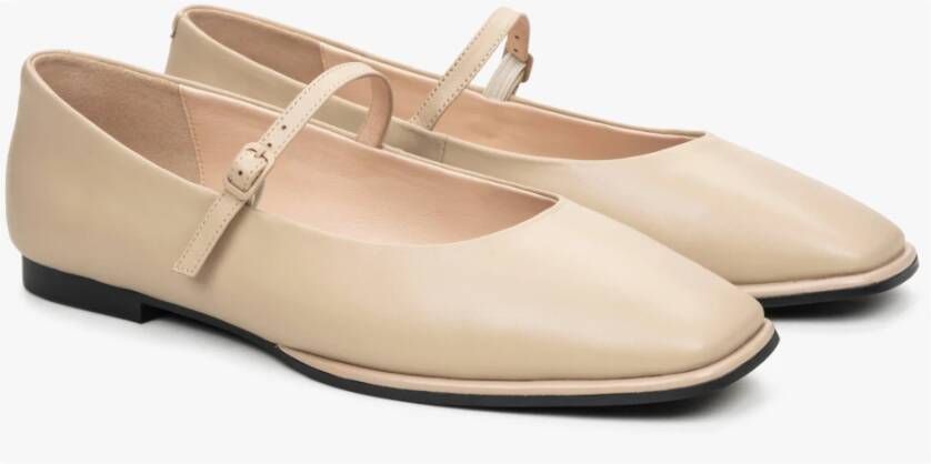 Estro Dames Beige Leren Ballet Flats met Gesp Er00114682 Beige Dames