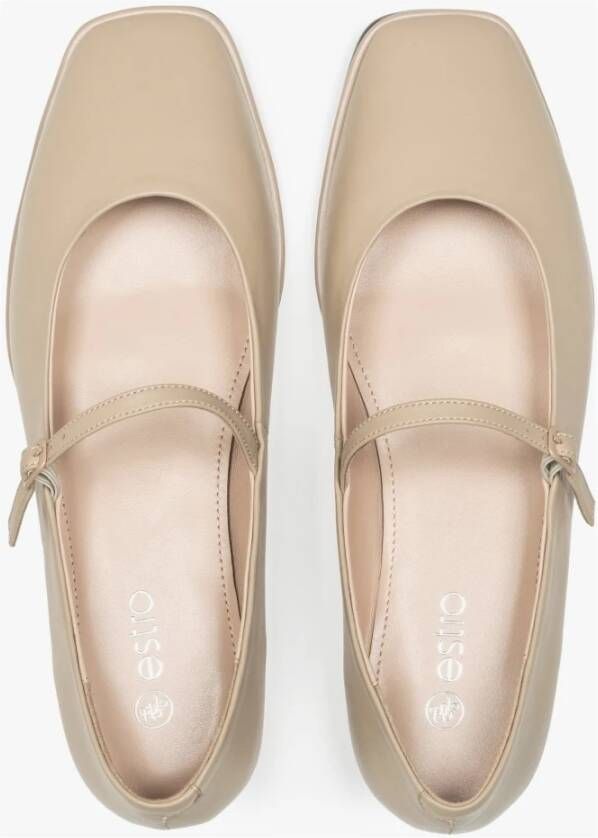 Estro Dames Beige Leren Ballet Flats met Gesp Er00114682 Beige Dames