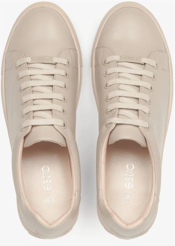 Estro Beige Leren Lage Sneakers voor Dames Beige Dames