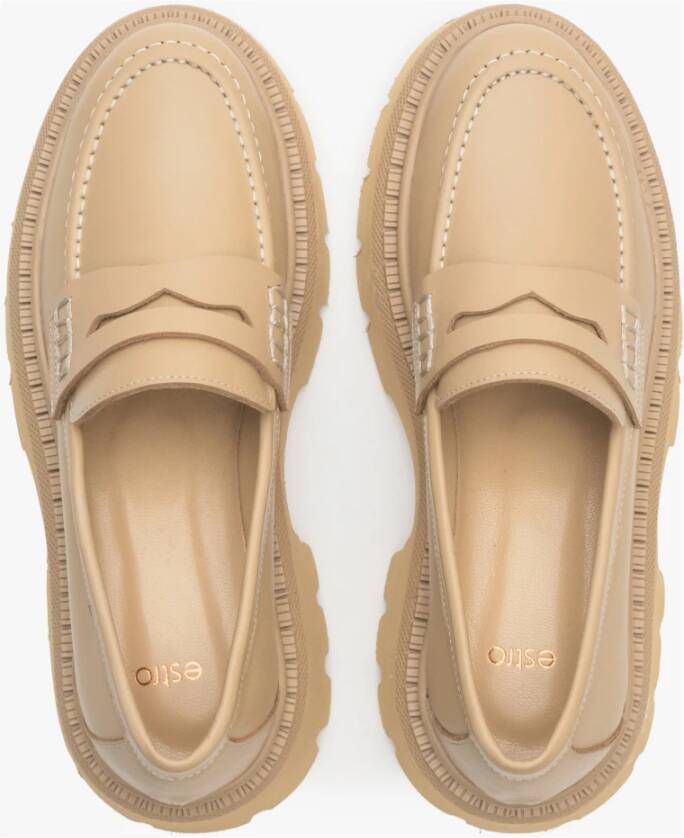 Estro Dames Beige Leren Loafers Er00113814 Beige Dames