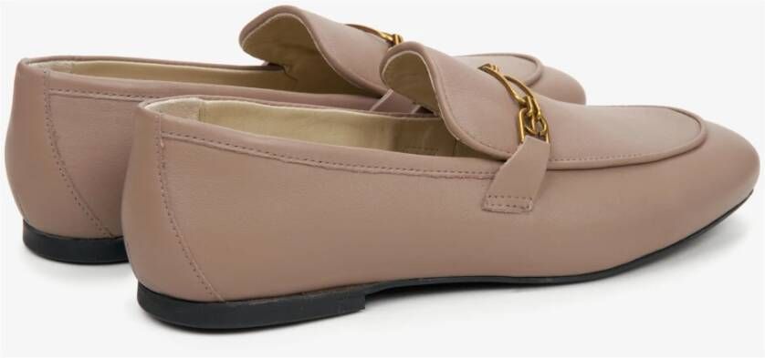 Estro Dames Beige Leren Penny Loafers met een Zilveren Ketting Er00114571 Beige Dames