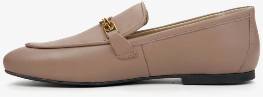 Estro Dames Beige Leren Penny Loafers met een Zilveren Ketting Er00114571 Beige Dames