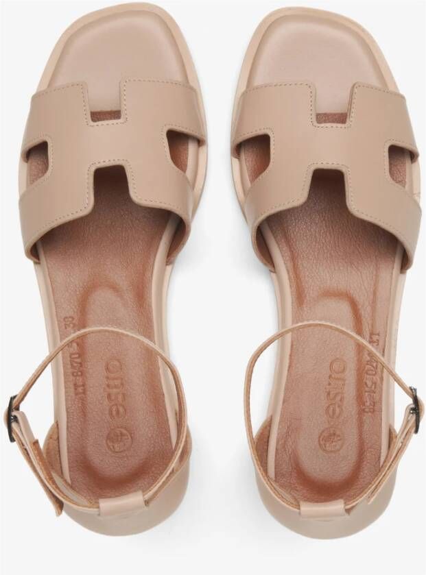 Estro Dames Beige Leren Sandalen Er00115453 Beige Dames