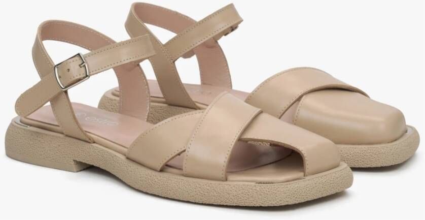 Estro Dames Beige Leren Sandalen met Kruisbanden Er00115107 Beige Dames