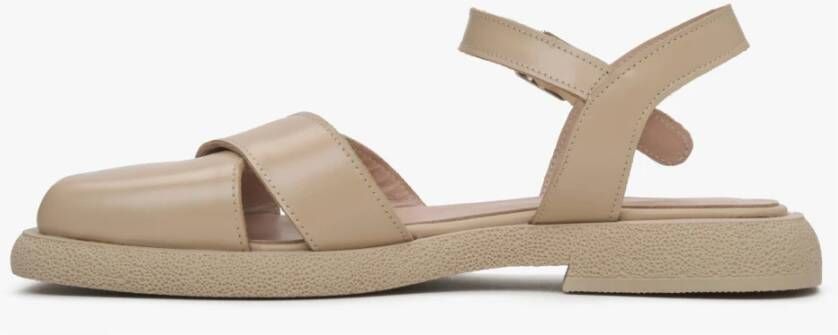 Estro Dames Beige Leren Sandalen met Kruisbanden Er00115107 Beige Dames