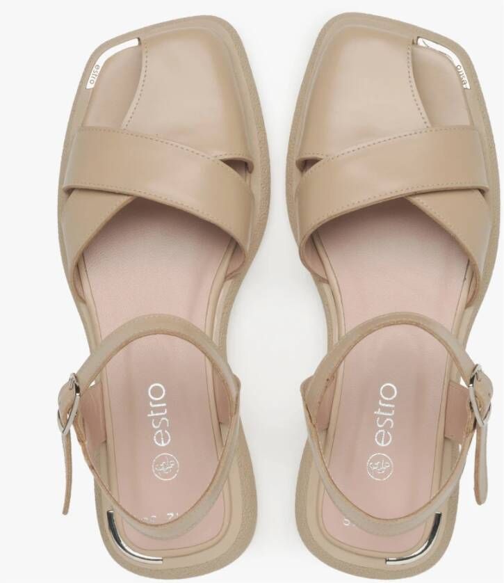 Estro Dames Beige Leren Sandalen met Kruisbanden Er00115107 Beige Dames