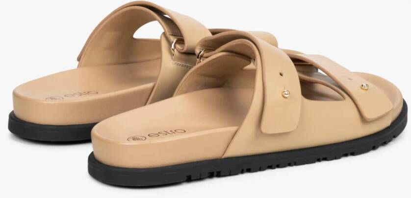 Estro Dames Beige Leren Slides met Verstelbare Dikke Banden Er00114727 Beige Dames