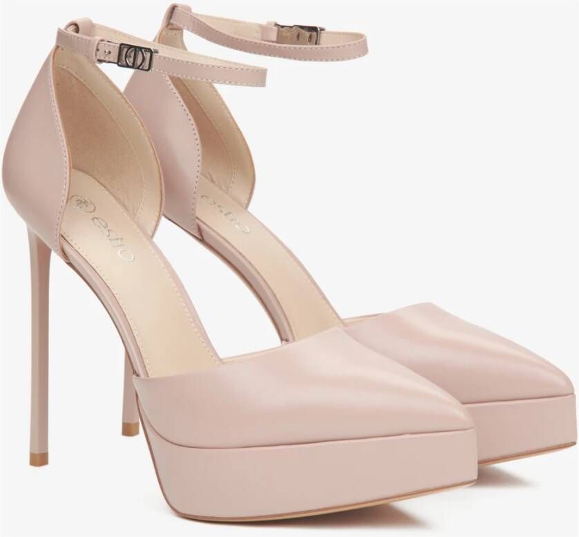 Estro Dames Beige Platform Pumps met Enkelband Er00115853 Beige Dames